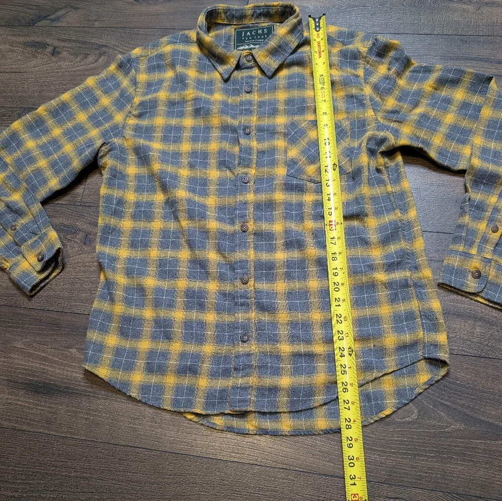 Jachs New York Recycled Flannel Yellow‎ Gray Plaid Casual Button Up Shirt Size L